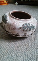 Vintage Wicker Basket Woven Bottom Pottery Top Bowl Leaf Design - £55.81 GBP