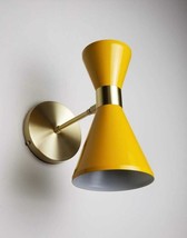 Wall Light Italian Sconce Lamp Stylish Brushed Brass &amp; Yellow Fixture Light - £99.87 GBP