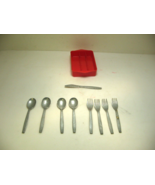 Vintage SIGG Childrens Play Toy Silverware &amp; Holder Metal &amp; Plastic Swis... - $20.54 CAD