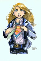 Emma Kubert SIGNED Original DC Comics Superman Art Sketch ~ Supergirl - £124.04 GBP