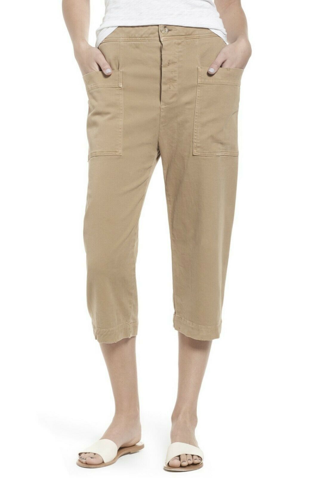 Primary image for NWT JAMES PERSE 27 4 cropped cargo pants tan khaki soft cotton twill $225 comfy