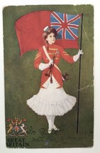 Antique Postcard &quot;GREAT BRITAIN &quot;Undivided Back Lovely Lady Holding Flags 1906 - £15.95 GBP