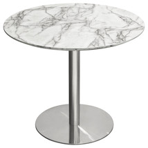 Stella 36&quot; Round Dining Table w/ Faux Marble Top and Brushed Silver Metal Base b - £395.42 GBP