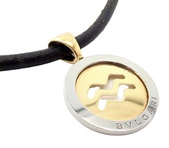 Authentic! Bulgari Tondo 18k Yellow Gold + Steel 31mm Aquarius Pendant Necklace - £1,888.47 GBP