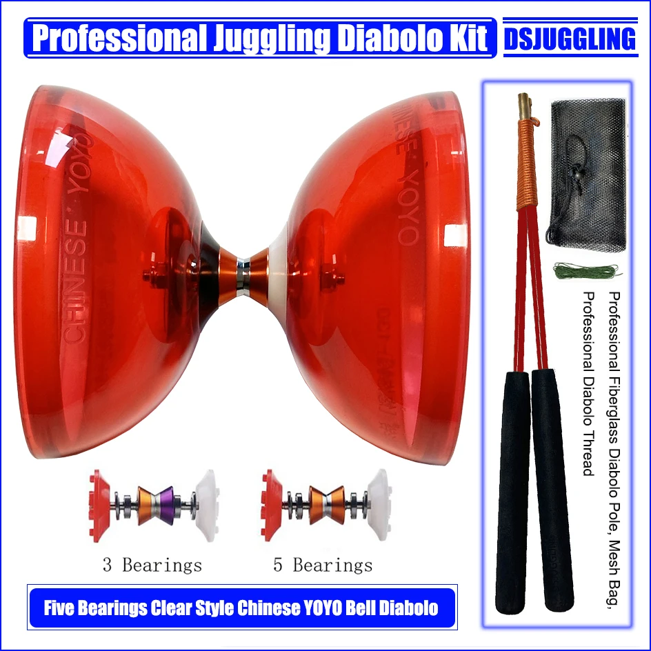 YOYO 5 Bearing Diabolo Set Packing Sticks Strings Bag Handsticks 3 Size 6 Colors - £39.33 GBP+