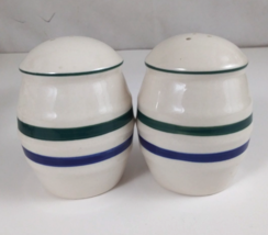 Vintage Country Elements Green &amp; Blue Stripe Salt &amp; Pepper Shakers - $199.57 MXN