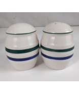 Vintage Country Elements Green &amp; Blue Stripe Salt &amp; Pepper Shakers - $196.25 MXN