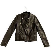 Forever 21 Womens Size Large Black Faux Leather Diagonal Zip Jacket Coat... - £15.56 GBP