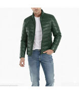 Genuine Men's Green Lambskin Jacket Handmade Leather Puffer Motorcycle S... - $223.65+