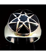 Sterling silver Wicca ring Fairy Elven Star on Black enamel dome Pagan W... - $130.00