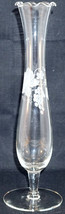 Glass Bud Vase with Grape &amp; Leaf Motif Fluted Rim - £16.01 GBP