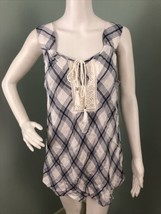 NWT Women&#39;s DR2 by Daniel Rainn Sleeveless Plaid Tassel-Tie Neck Top Sz Large - £21.70 GBP