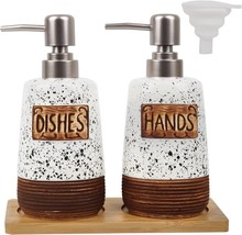 Kitchen Soap Dispenser Set with Tray, Ceramic Material,Durable (White+Wh... - $15.47