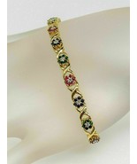 10Ct Rond Simulé Émeraude &amp; Diamant Bracelet Fleur 14K or Jaune Plaqué - $170.98