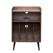 3-Tier Record Player with LED Light &amp; USB Ports Wooden Vinyl Shelf Brown - $145.71