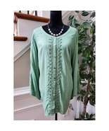JM Collection Women&#39;s Green Rayon Round Neck Long Sleeve Top Blouse Size 3X - $51.45 CAD