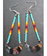 New Native Handmade 3.5&quot; Nickel Silver Single Gorget Earrings Turquoise ... - $40.63 CAD