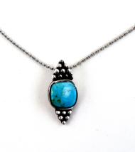 Vintage Sterling Silver Pebbled Turquoise Pendant Necklace 16 in - £27.10 GBP
