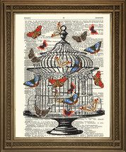 Vintage Book Page Print: Antique Bird Cage With Butterflies Art-
show origina... - £4.85 GBP