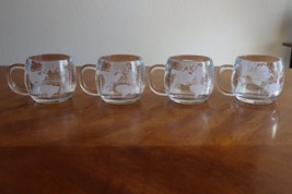 Set Lot Of 4 Vintage Nestle Nescafe World Globe Frosted Glass Coffee Mugs Cups - £15.94 GBP