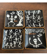 4pk InHomestylez Appetizer Plates Fall Halloween Black Skeleton Square New - £23.48 GBP