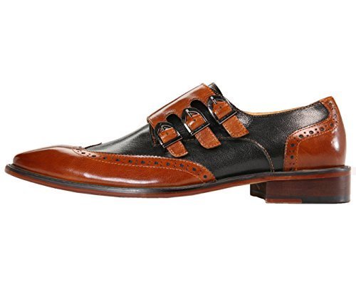 New Men Two Tone Monk Triple Buckle Strap Brown Black Wing Tip Vintage Leather S