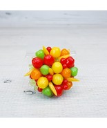 Vintage Fruit Salad Brooch Plastic w Metal 1.5&quot; Kitschy Food Pin Bright ... - $29.09