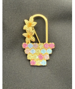 Vintage Brooch- Goldtone Pastel/ Multicolor Rhinestone Floral Flower Bas... - €16,59 EUR