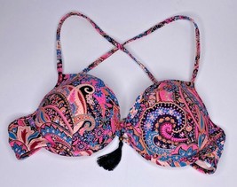 Shade &amp; Shore Padded Pattern Bikini Top With Tassel Detail 34C U151 - £18.08 GBP