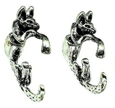 Pair of Silver Cat Ear Stud Earrings Halloween Witch Emo Goth Earring Jewellery - £4.46 GBP