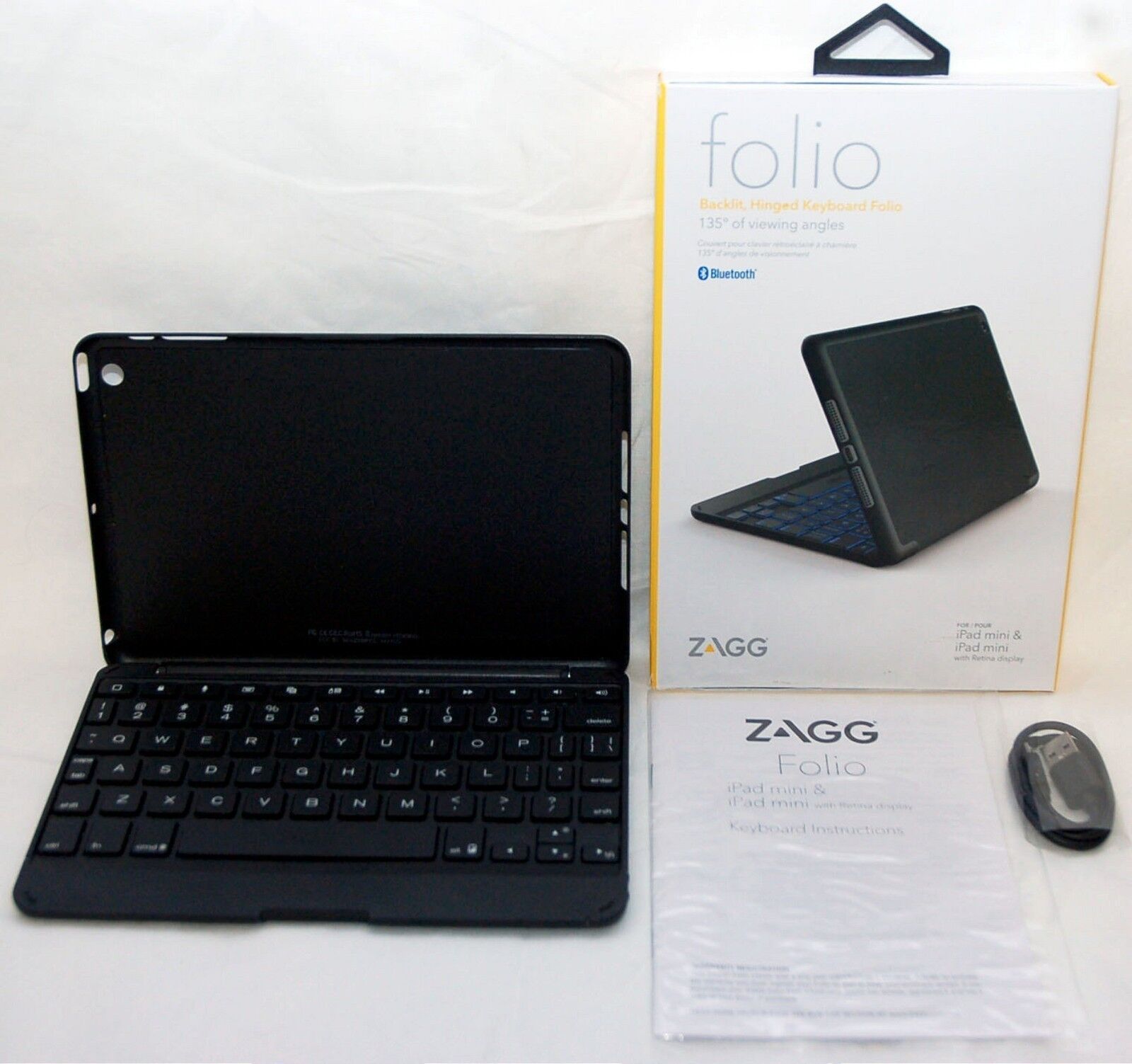 NEW Zagg Keys Folio Apple iPad Mini w/Retina Display Bluetooth Keyboard backlit - £18.45 GBP