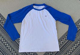 Boy’s Tommy Hilfiger Shirt Size 12/14 Baseball Style White And Blue - $14.01