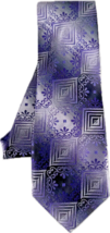 Fratello Men&#39;s Necktie &amp; Hanky Purple Charcoal Gray Silver Polyester 3.5&quot; Wide - £16.07 GBP