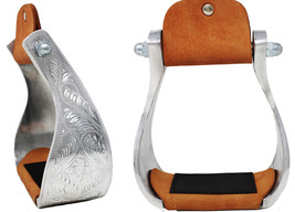 Horse Saddle Stirrups Western Aluminium Engraved Trail Riding 51204 - $42.56