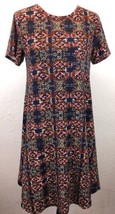 S26 LuLaRoe Sz S Blue Red Geometric T Shirt Shift Short Sleeve Knit Dres... - $7.03