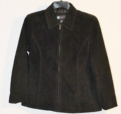 Primary image for Relativity Suede Leather Coat Jacket Black Zipper Front Womens M Medium