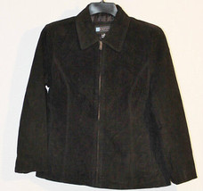 Relativity Suede Leather Coat Jacket Black Zipper Front Womens M Medium - £31.12 GBP