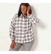 Candace Cameron Bure Button-Front Plaid Shirt (Grey Plaid, X-Small) A462110 - £18.90 GBP