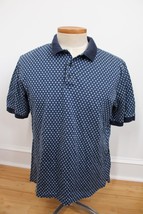 Vtg 90s Lands End L 42-44 Blue Geometric Diamond Cotton Knit Polo Shirt - £20.83 GBP