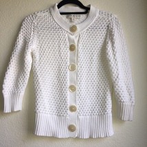 Tommy Hilfiger knit big button sweater white cover up petitie size Medium P - £20.13 GBP