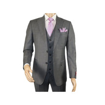 Men Suit BERLUSCONI Turkey 100% Italian Wool Super 180's 3pc Vested #Ber9 gray image 3