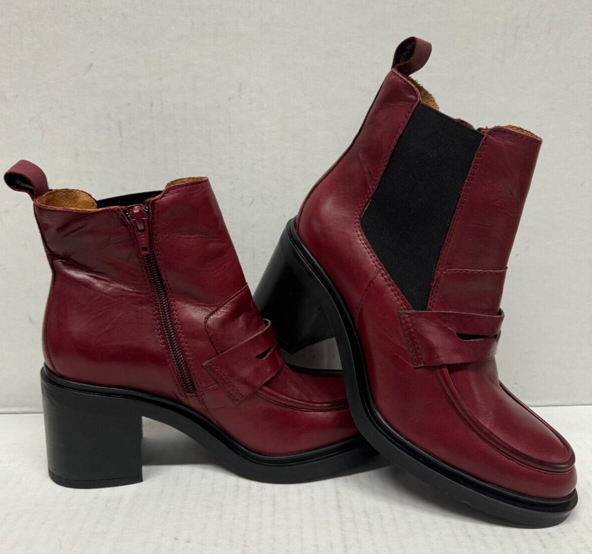 MIZ MOOZ PLATFORM LEATHER SIDE ZIP ELASTIC GORE BOOTIE WINE  37EU / 7US ... - $39.95