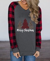 $25 Jiana Gray &amp; Red Plaid &#39;Merry Christmas&#39; Trees Top Size Small NWOT - £5.35 GBP