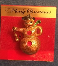 Vintage Snowman Brooch Pin Merry Christmas - £9.08 GBP