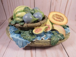 Candle Jar Topper or Shelf Decor Oval Resin 3D Realistic Figs &amp; Melons Blue. - £6.20 GBP