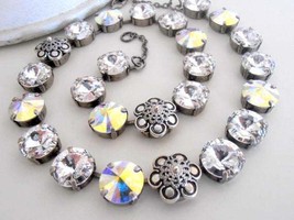Aurora Borealis Crystal Rivoli Tennis Necklace with Metal Embellishments - Gifts - £95.70 GBP