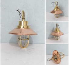 Nautical Style Brass Hanging Light With Chain Indoor New And Copper Shade 4 Pcs - £360.79 GBP