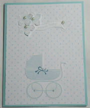 Stampin up! Handmade card Sweet Baby Boy Blue White Flower Dots Carriage - £4.78 GBP