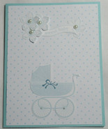 Stampin up! Handmade card Sweet Baby Boy Blue White Flower Dots Carriage - £4.90 GBP