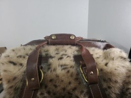 Vintage tan/ Brown spotTed coated and leather Duffel Style Hand bag - £38.76 GBP